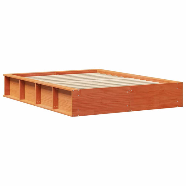vidaXL Bed Frame Waxed Brown 140 x 190 cm Solid Pine Wood