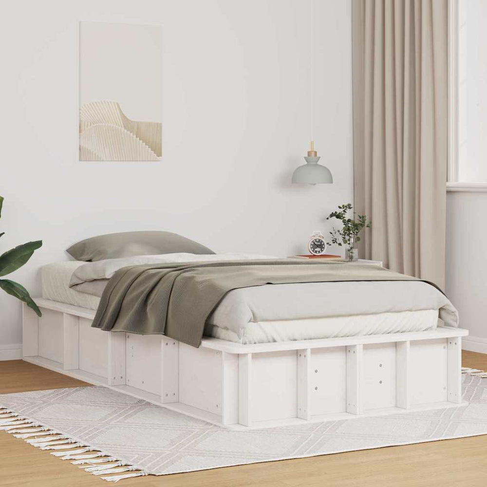 vidaXL Bed Frame White 90 x 200 cm Solid Pine Wood