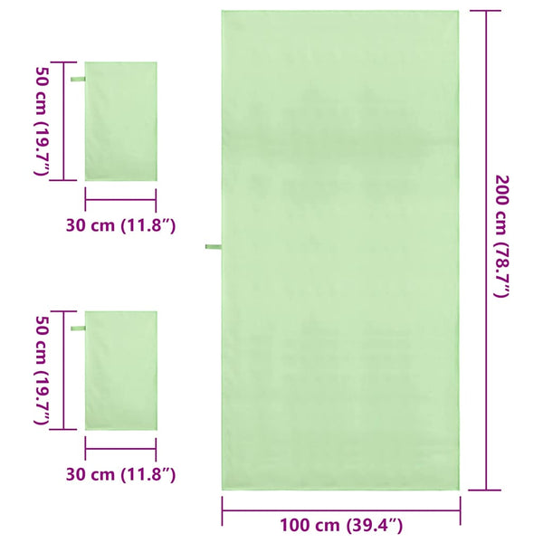 vidaXL Sports Towel Set 3 pcs Green Polyester and Polyamide