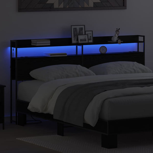 vidaXL Storage Headboard Black Oak Look Engineered Wood