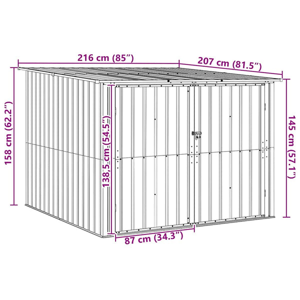 vidaXL Bicycle Shed 3 pcs Brown 216 x 207 x 158 cm Metal