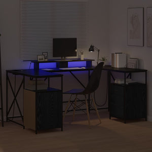 vidaXL Desk with Shelf Black Oak Look 182 x 101 x 87.5 cm
