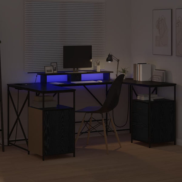 vidaXL Desk with Shelf Black Oak Look 182 x 101 x 87.5 cm