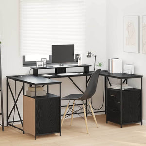 vidaXL Desk with Shelf Black Oak Look 182 x 101 x 87.5 cm