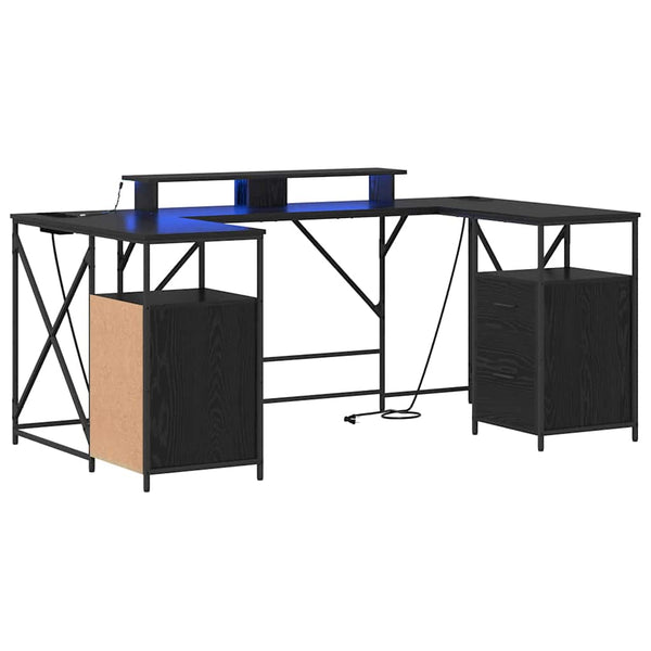 vidaXL Desk with Shelf Black Oak Look 182 x 101 x 87.5 cm
