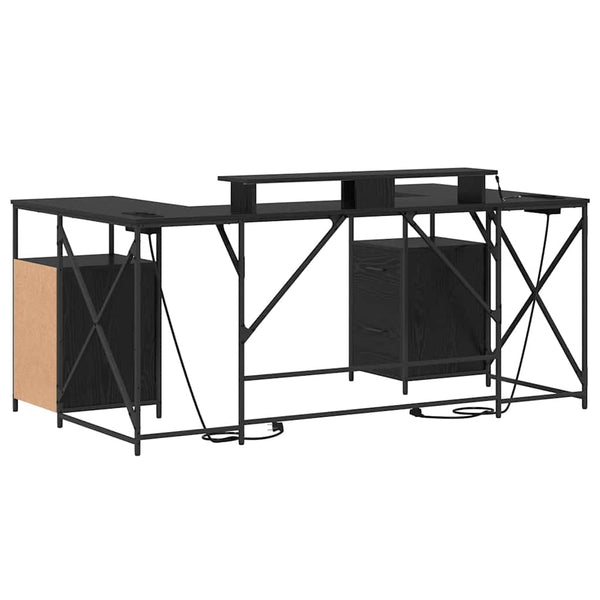 vidaXL Desk with Shelf Black Oak Look 182 x 101 x 87.5 cm