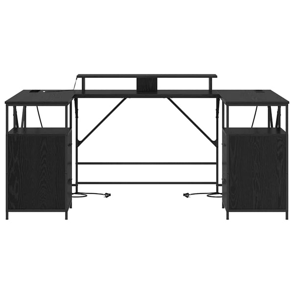 vidaXL Desk with Shelf Black Oak Look 182 x 101 x 87.5 cm