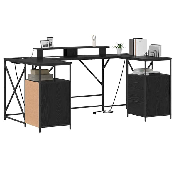vidaXL Desk with Shelf Black Oak Look 182 x 101 x 87.5 cm