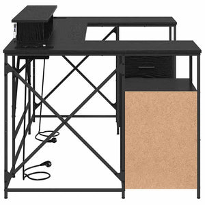 vidaXL Desk with Shelf Black Oak Look 182 x 101 x 87.5 cm