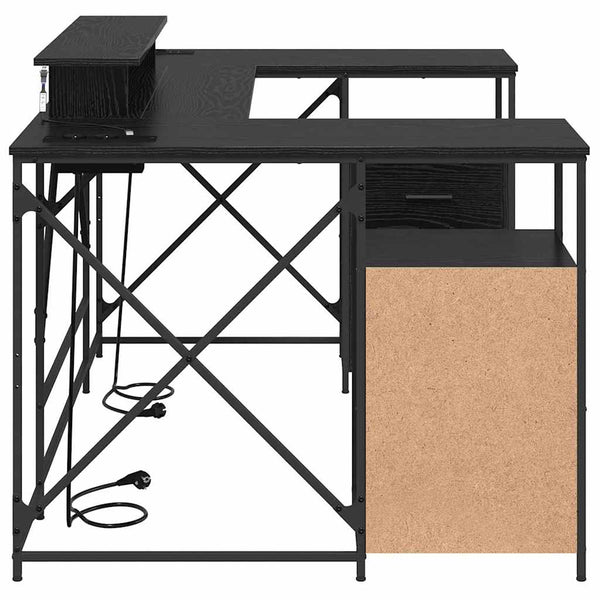 vidaXL Desk with Shelf Black Oak Look 182 x 101 x 87.5 cm