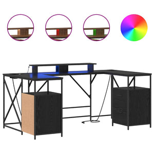 vidaXL Desk with Shelf Black Oak Look 182 x 101 x 87.5 cm