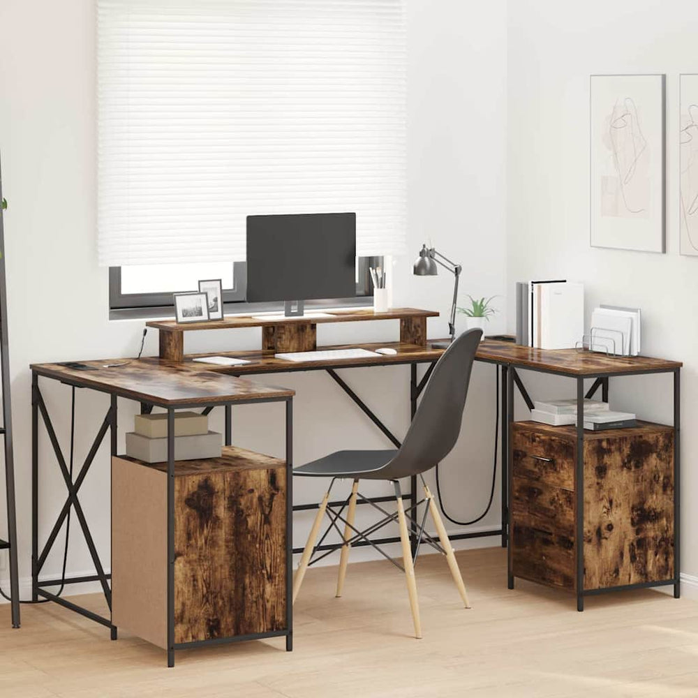 vidaXL Desk with Shelf Smoked Oak 182 x 101 x 87.5 cm