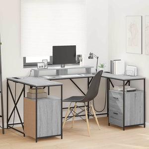 vidaXL Desk Grey Sonoma 182 x 101 x 87.5 cm Engineered Wood