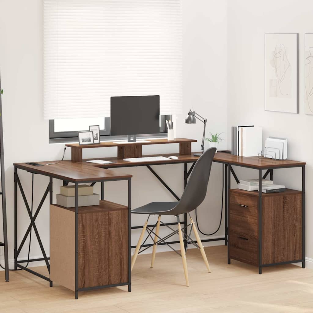 vidaXL Desk with Shelf Brown Oak Look 182 x 101 x 87.5 cm
