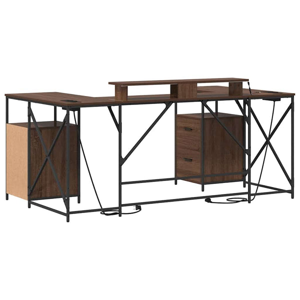 vidaXL Desk with Shelf Brown Oak Look 182 x 101 x 87.5 cm