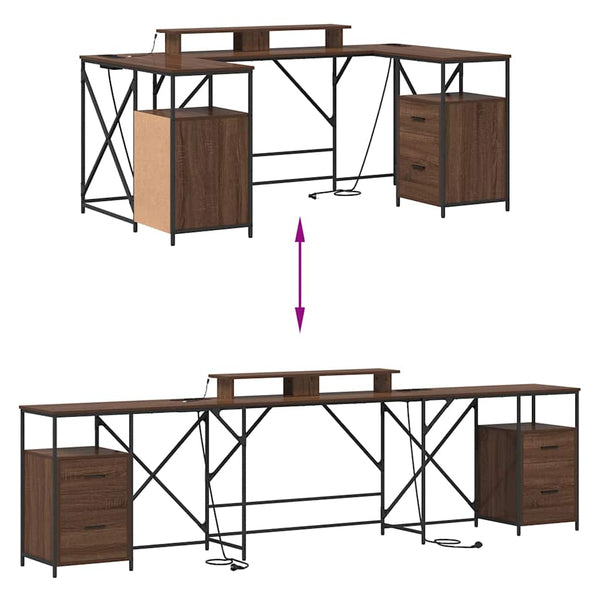 vidaXL Desk with Shelf Brown Oak Look 182 x 101 x 87.5 cm