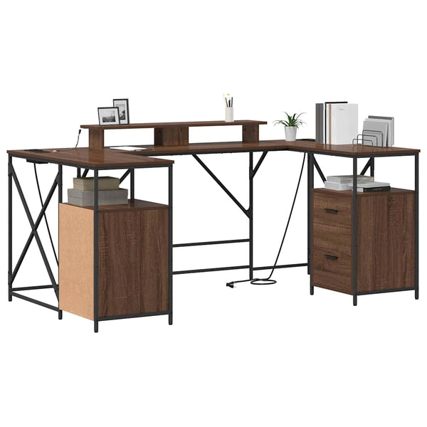 vidaXL Desk with Shelf Brown Oak Look 182 x 101 x 87.5 cm