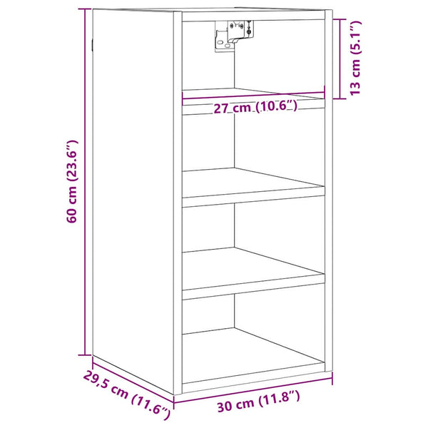 vidaXL Wall Cabinet with Shelf Black Oak Look 30 x 29.5 x 60 cm