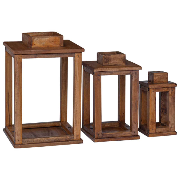 vidaXL Lanterns 3 pcs Natural Mahogany Wood