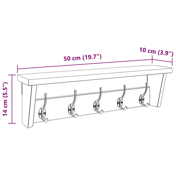 vidaXL Clothes Hanger Brown 50 x 10 x 14 cm Solid Mahogany Wood