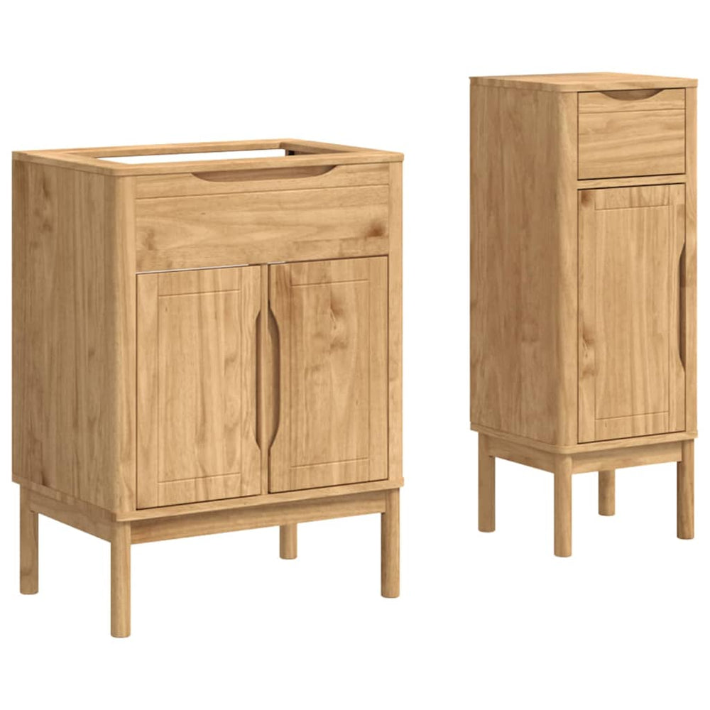 vidaXL Bathroom Furniture Set FLORO 2 pcs Waxed Brown Solid Pine Wood
