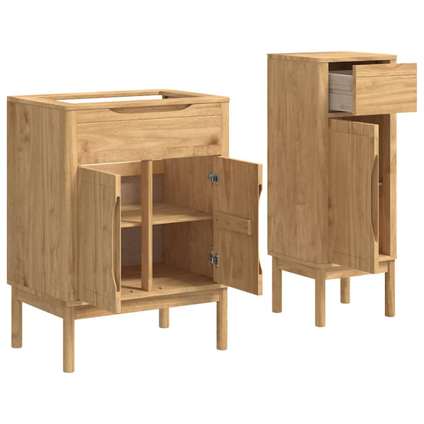 vidaXL Bathroom Furniture Set FLORO 2 pcs Waxed Brown Solid Pine Wood