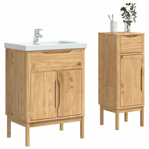 vidaXL Bathroom Furniture Set FLORO 2 pcs Waxed Brown Solid Pine Wood