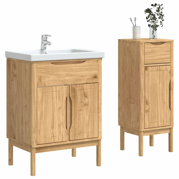 vidaXL Bathroom Furniture Set FLORO 2 pcs Waxed Brown Solid Pine Wood