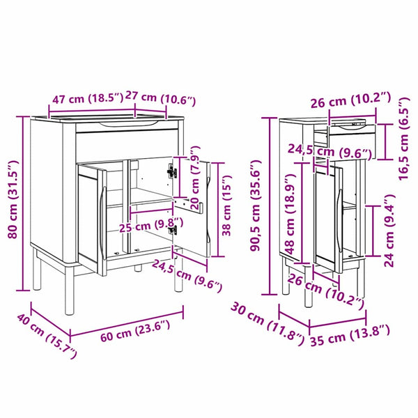 vidaXL Bathroom Furniture Set FLORO 2 pcs Waxed Brown Solid Pine Wood