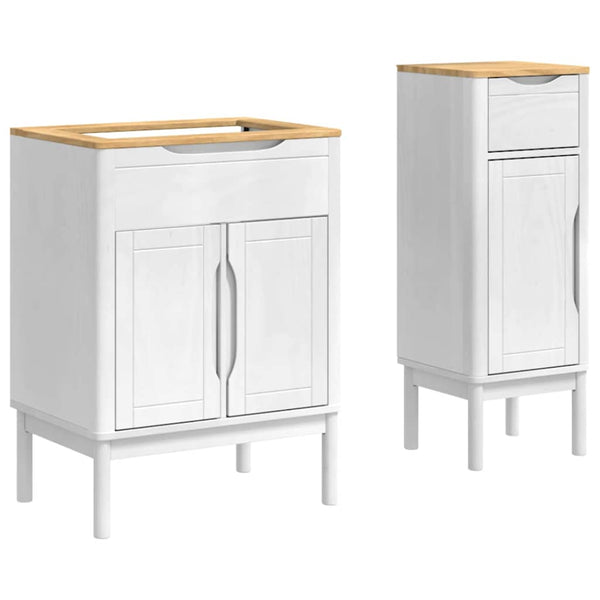 vidaXL Bathroom Furniture Set with Door FLORO 2 pcs White Solid Pine Wood