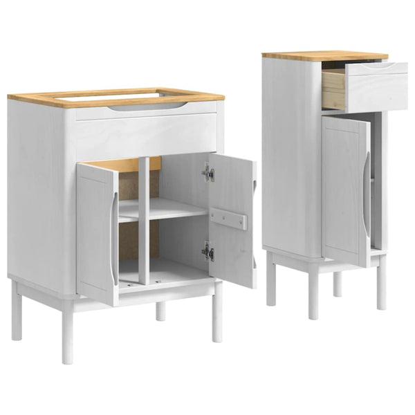 vidaXL Bathroom Furniture Set with Door FLORO 2 pcs White Solid Pine Wood