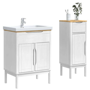 vidaXL Bathroom Furniture Set with Door FLORO 2 pcs White Solid Pine Wood