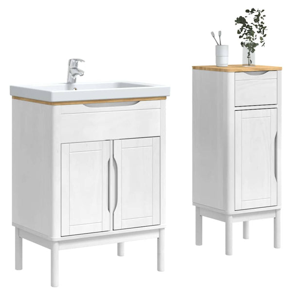 vidaXL Bathroom Furniture Set with Door FLORO 2 pcs White Solid Pine Wood