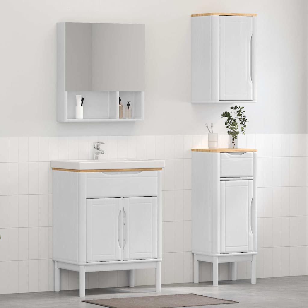 vidaXL Bathroom Furniture Set with Door FLORO 3 pcs White Solid Pine Wood