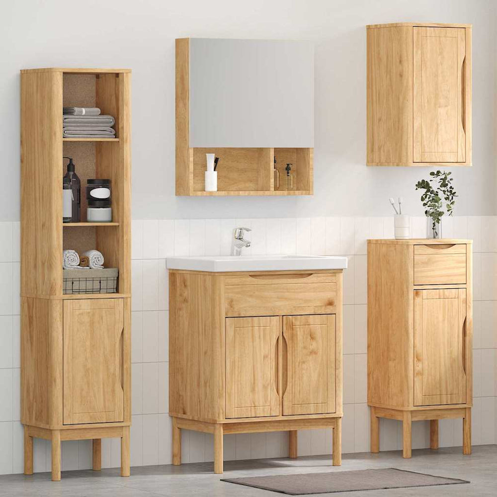 vidaXL Bathroom Furniture Set FLORO 4 pcs Waxed Brown Solid Pine Wood