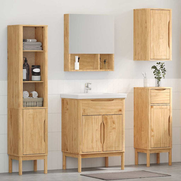 vidaXL Bathroom Furniture Set FLORO 4 pcs Waxed Brown Solid Pine Wood