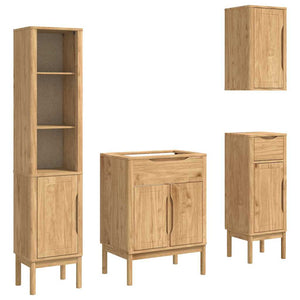 vidaXL Bathroom Furniture Set FLORO 4 pcs Waxed Brown Solid Pine Wood