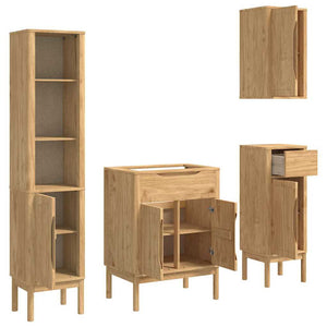 vidaXL Bathroom Furniture Set FLORO 4 pcs Waxed Brown Solid Pine Wood