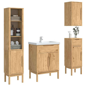 vidaXL Bathroom Furniture Set FLORO 4 pcs Waxed Brown Solid Pine Wood