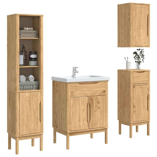 vidaXL Bathroom Furniture Set FLORO 4 pcs Waxed Brown Solid Pine Wood