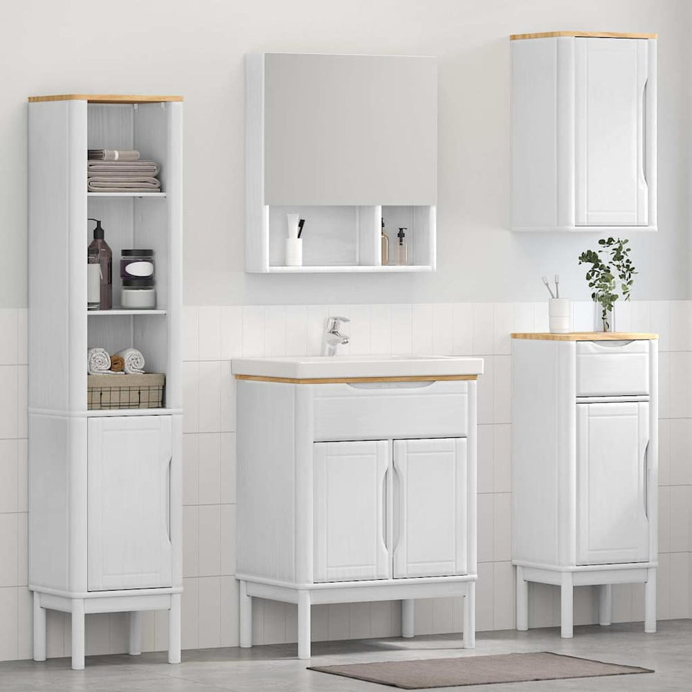 vidaXL Bathroom Furniture Set with Door FLORO 4 pcs White Solid Pine Wood