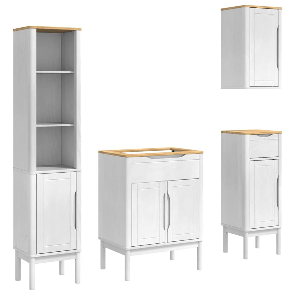 vidaXL Bathroom Furniture Set with Door FLORO 4 pcs White Solid Pine Wood