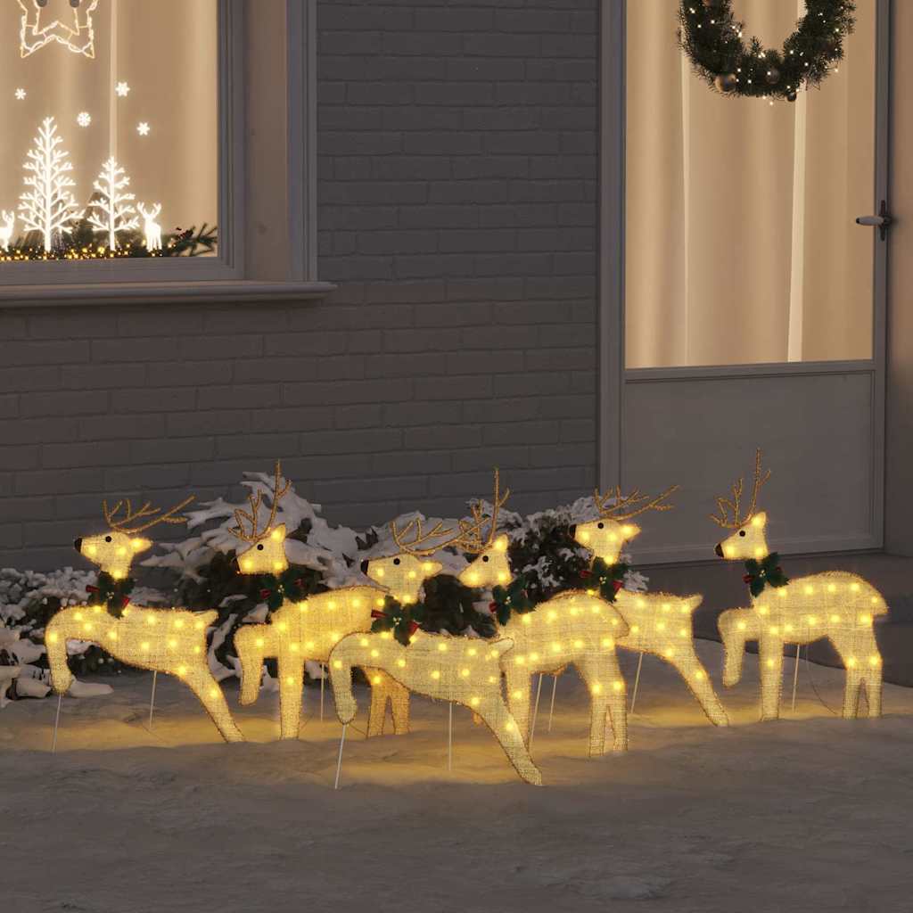vidaXL LED Reindeer 6 pcs Gold Fabric