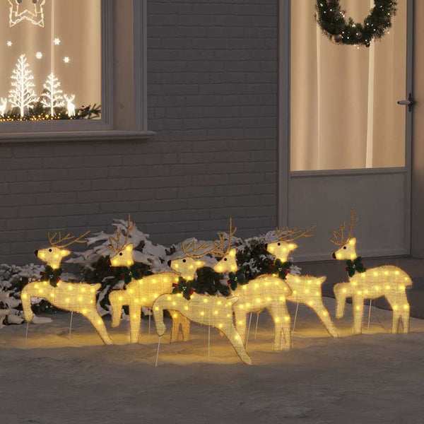 vidaXL LED Reindeer 6 pcs Gold Fabric