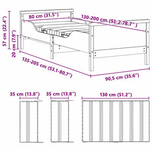 vidaXL Bed Frame with Mattress Brown 80 x 200 cm Solid Pine Wood