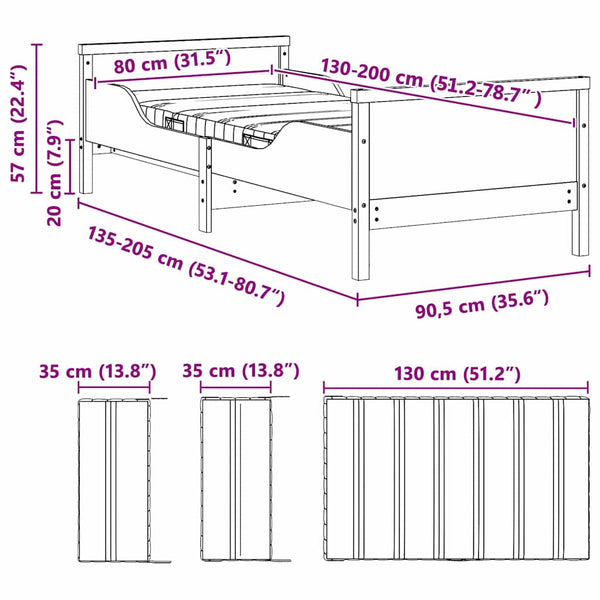 vidaXL Bed Frame with Mattress Brown 80 x 200 cm Solid Pine Wood