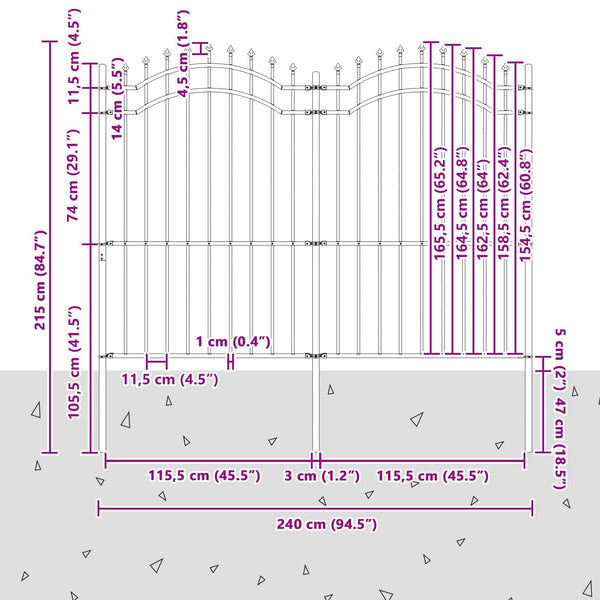 vidaXL Garden Fence Woerden Grey 240 x 215 cm Powder-Coated Steel