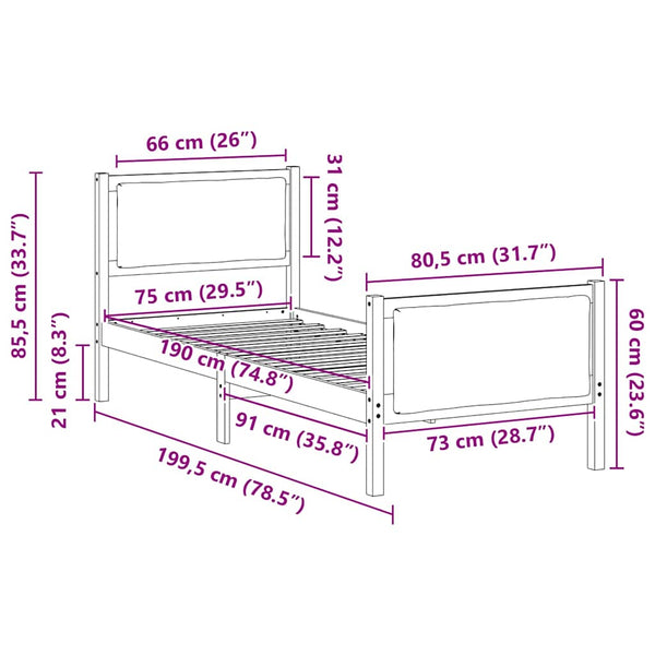 vidaXL Bed Frame with Headboard Light Grey 75 x 190 cm Fabric