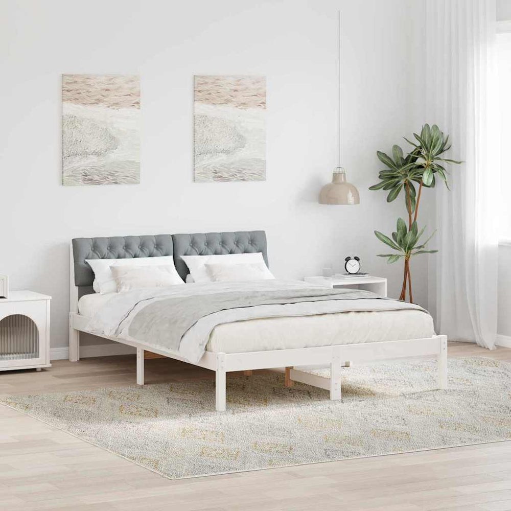 vidaXL Bed Frame White and Light Grey 140 x 190 cm Solid Pine Wood