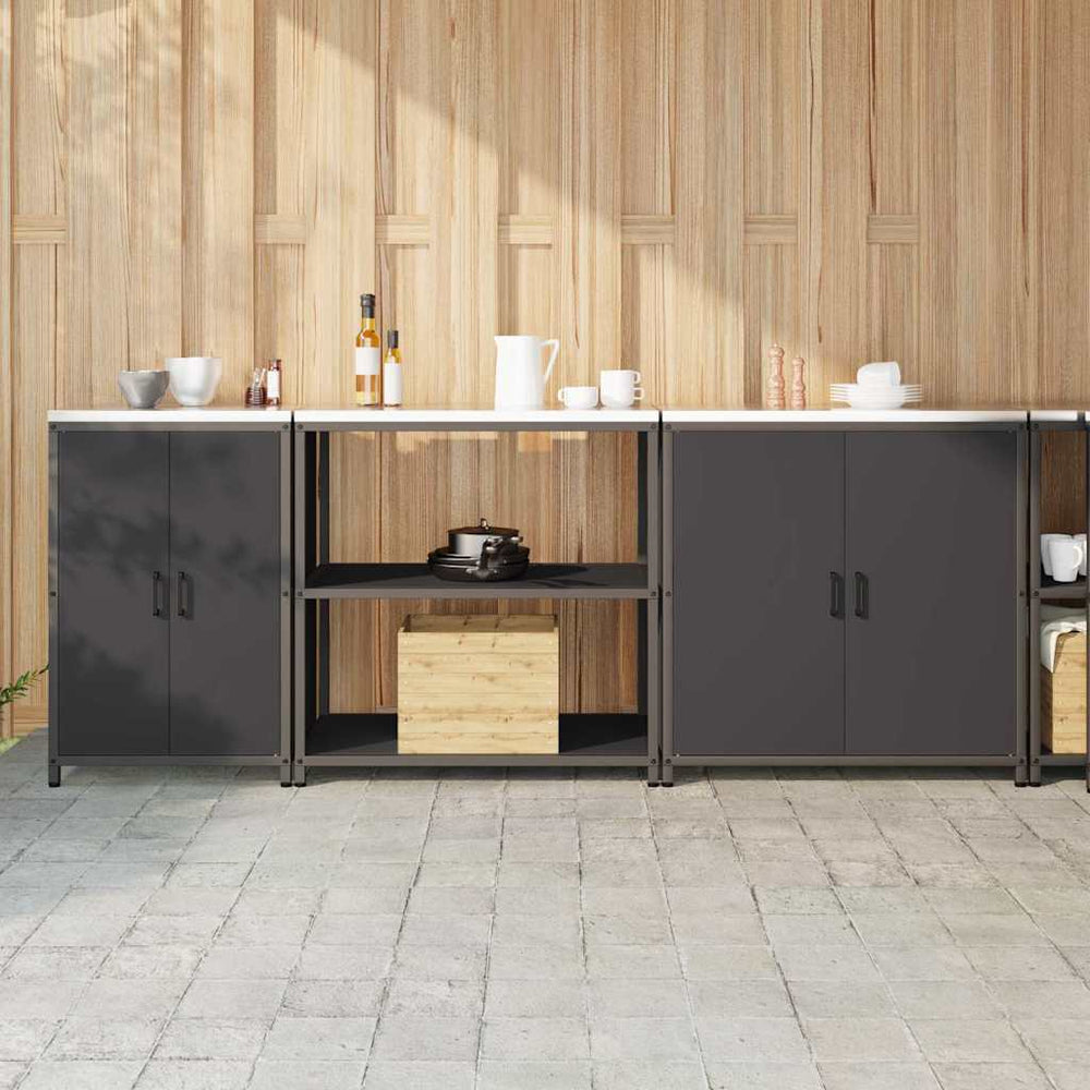Küchen Aufbewahrungsset mit Regal Schwarz Stahl 3-teilig